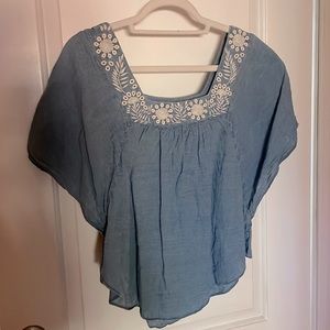 Madewell embroidered chambray top.